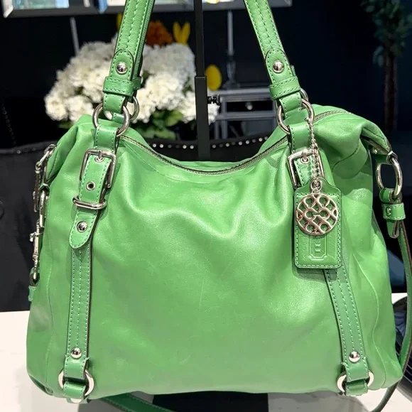 Coach Alexander Bright Green Leather Shoulder Satchel with Silver Hardware - Picture 8 of 8